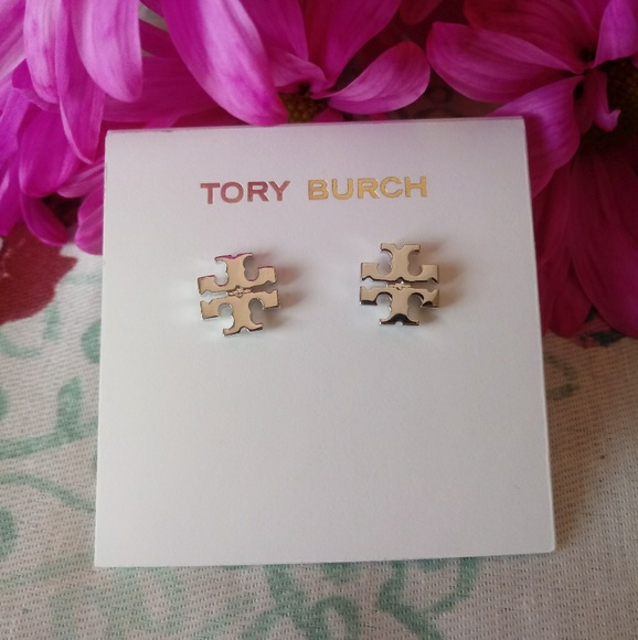 Tory Burch NWOT Silver Small T Logo Stud Earrings - Picture 2 of 6